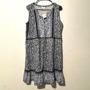 NWT J.JILL Floral Print Sleeveless V-Neck  Ruffle Midi Dress SZ L